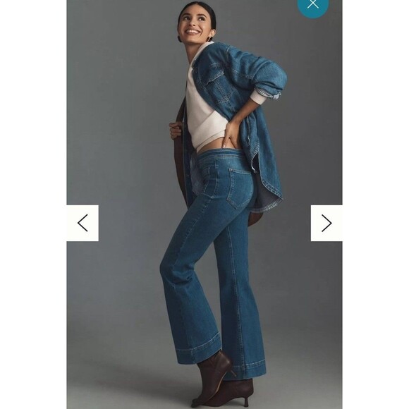 Pilcro 24 Vintage Bell Mid Rise Kick Flare Jeans Denim Blue Bootcut - Picture 2 of 7